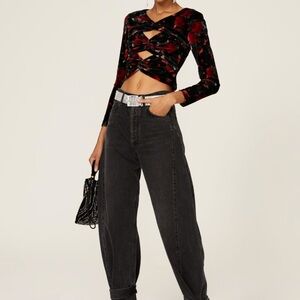 Autumn Adeigbo Black and Red Floral Cut-Out Blouse
